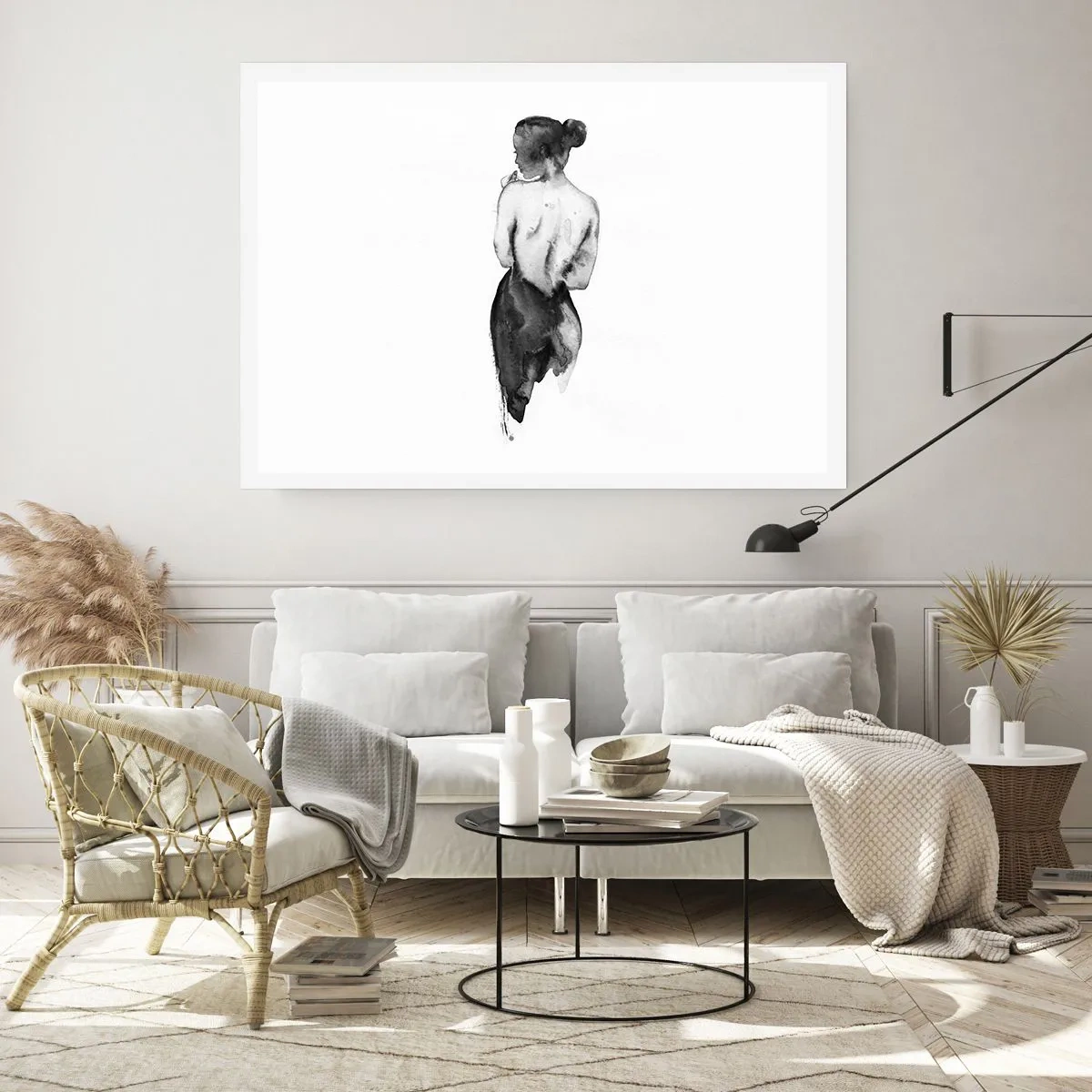Póster - La figura de una mujer capturada en sutil acuarela. - 100x70cm - Sin ella el mundo deja de tener sentido - Decoración de pared moderna para salón y dormitorio ARTTOR