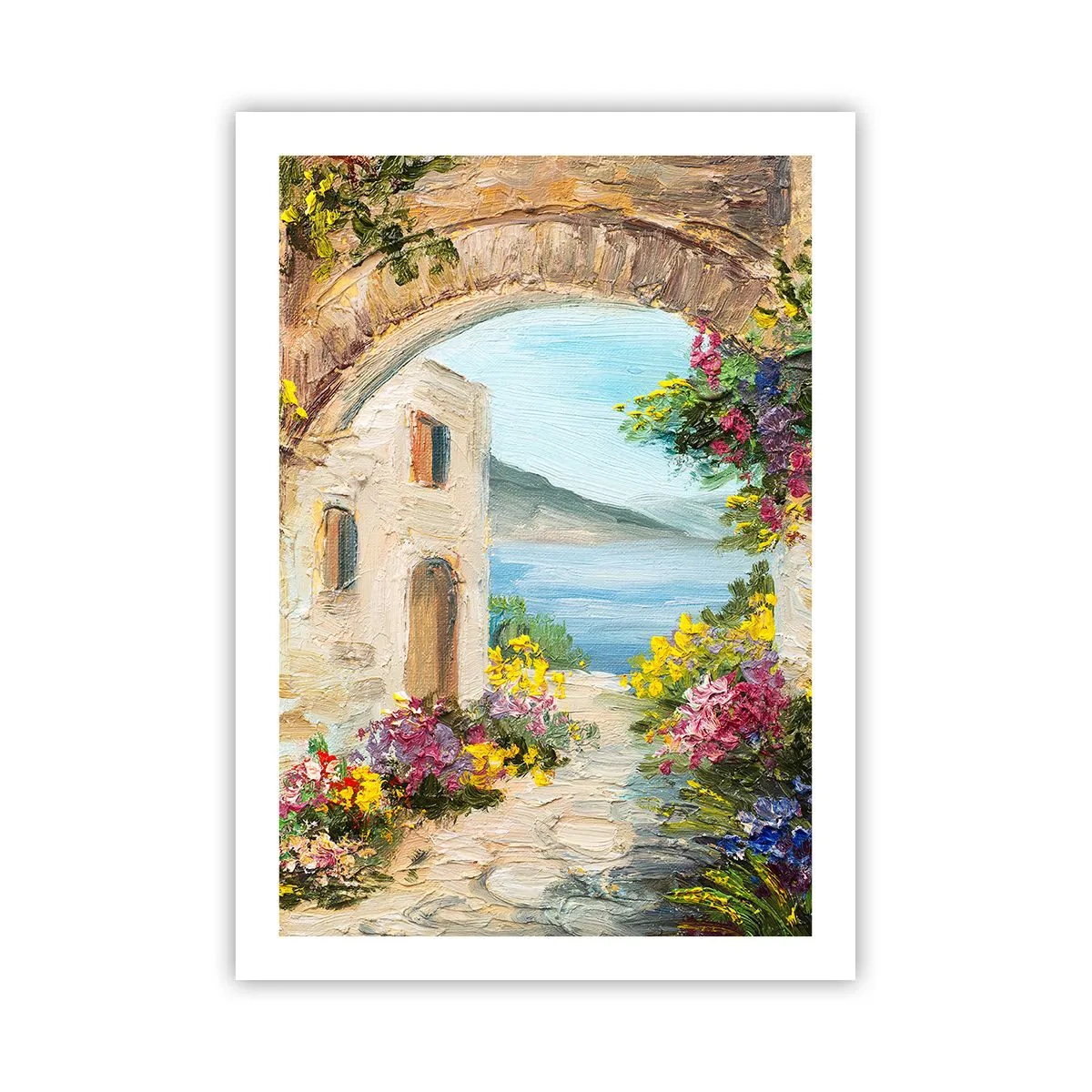 Póster - Arco de piedra con vistas al mar - 50x70cm - El encanto del paisaje costero - Decoración de pared moderna para salón y dormitorio ARTTOR