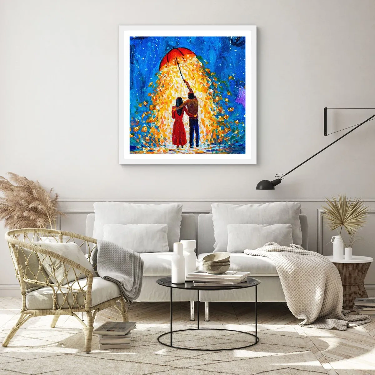 Póster en marco blanco - La magia de una tarde lluviosa - 30x30 cm