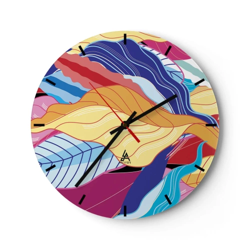 Reloj de pared - Reloj de vidrio - Desorden colorido - 40x40 cm