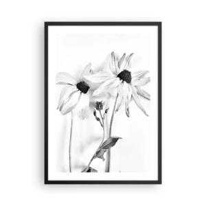 Póster en marco negro - Flores en blanco y negro de estilo minimalista sobre un fondo claro. - 50x70cm - Nadie quiere estar solo - Decoración de pared moderna para salón y dormitorio ARTTOR