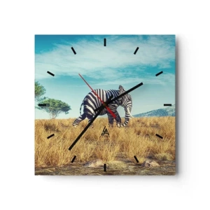 Reloj de pared - Reloj de vidrio - Cebra en un paisaje africano - 30x30cm - El gris ya no está de moda - Decoración de pared moderna para salón y dormitorio ARTTOR