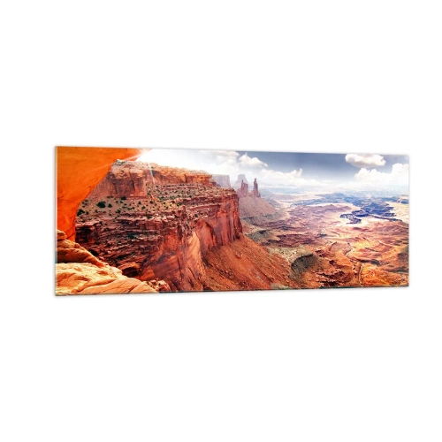 Cuadro sobre vidrio - Impresiones sobre Vidrio - Cañón visto a través de una ventana de roca con tonos cálidos de roca. - 140x50cm - Tallado por la propia naturaleza - Decoración de pared moderna para salón y dormitorio ARTTOR
