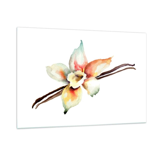 Cuadro sobre vidrio - Impresiones sobre Vidrio - Ilustración en acuarela de una flor de vainilla sobre un fondo blanco. - 120x80cm - Dulzura salpicada de pintura - Decoración de pared moderna para salón y dormitorio ARTTOR