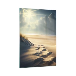 Cuadro sobre vidrio - Impresiones sobre Vidrio - Dunas doradas en la playa al atardecer con vistas al mar - 70x100cm - Paisaje tranquilizador - Decoración de pared moderna para salón y dormitorio ARTTOR