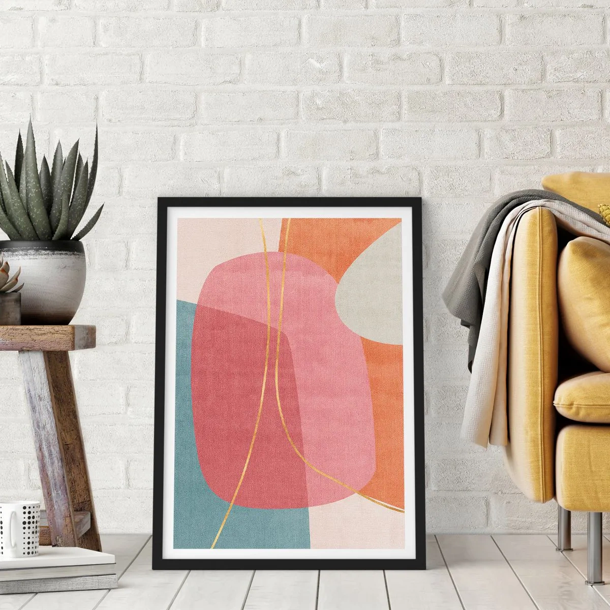 Póster en marco negro - Composición en pastel con hilos de oro - 30x40 cm