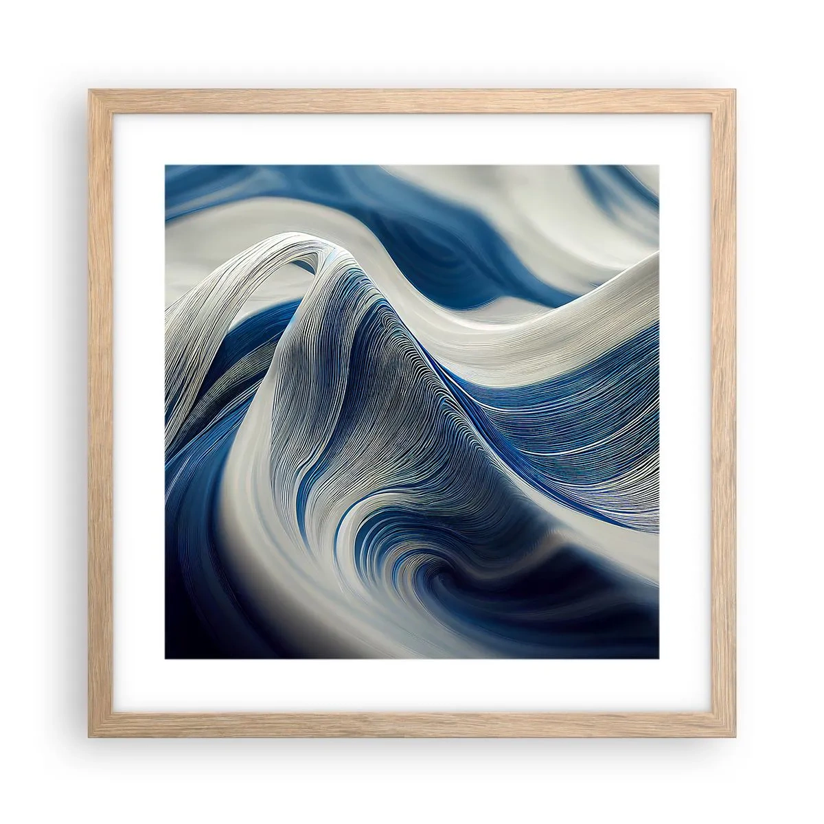 Póster en marco roble claro - Fluidez de azul y blanco - 40x40 cm