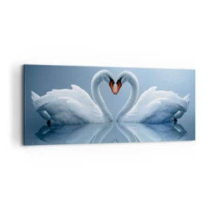 Cuadro sobre lienzo - Impresión de Imagen - Dos cisnes formando un corazón en una superficie tranquila del agua. - 120x50cm - Tiempo de amor - Decoración de pared moderna para salón y dormitorio ARTTOR