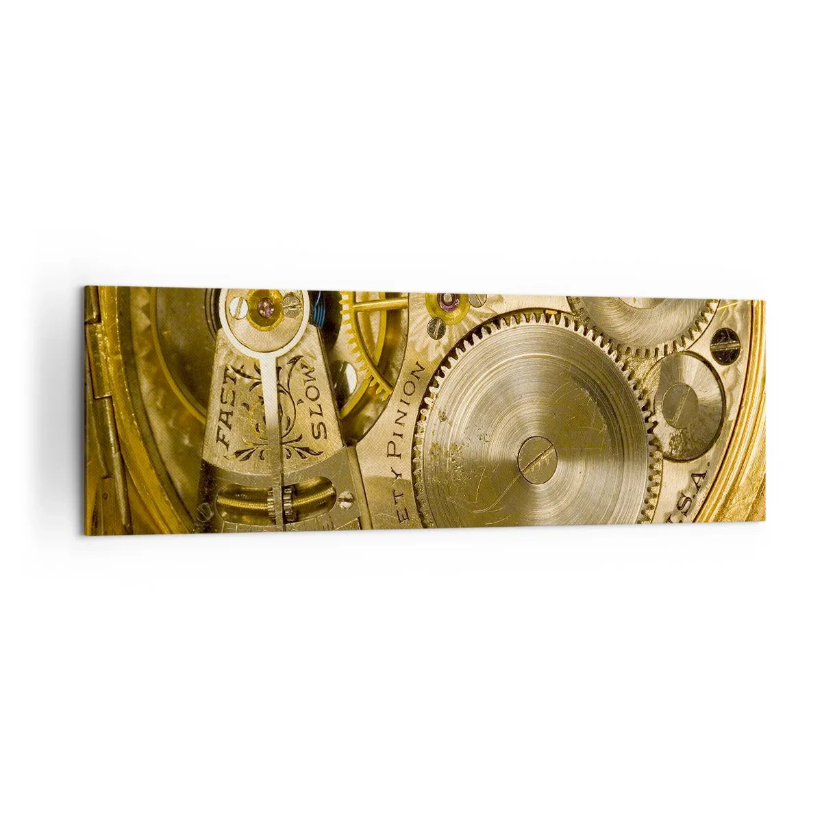 Cuadro sobre lienzo - Impresión de Imagen - Mecanismo de reloj con engranajes y detalles visibles. - 160x50cm - Siga el ritmo de los tiempos - Decoración de pared moderna para salón y dormitorio ARTTOR