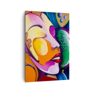 Cuadro sobre lienzo - Impresión de Imagen - Una abstracción colorida con un motivo facial en una composición dinámica. - 70x100cm - Toque de color - Decoración de pared moderna para salón y dormitorio ARTTOR