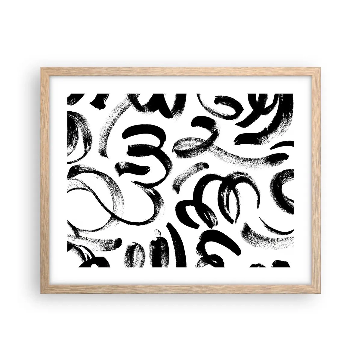 Póster en marco roble claro - Negro sobre blanco - 50x40 cm