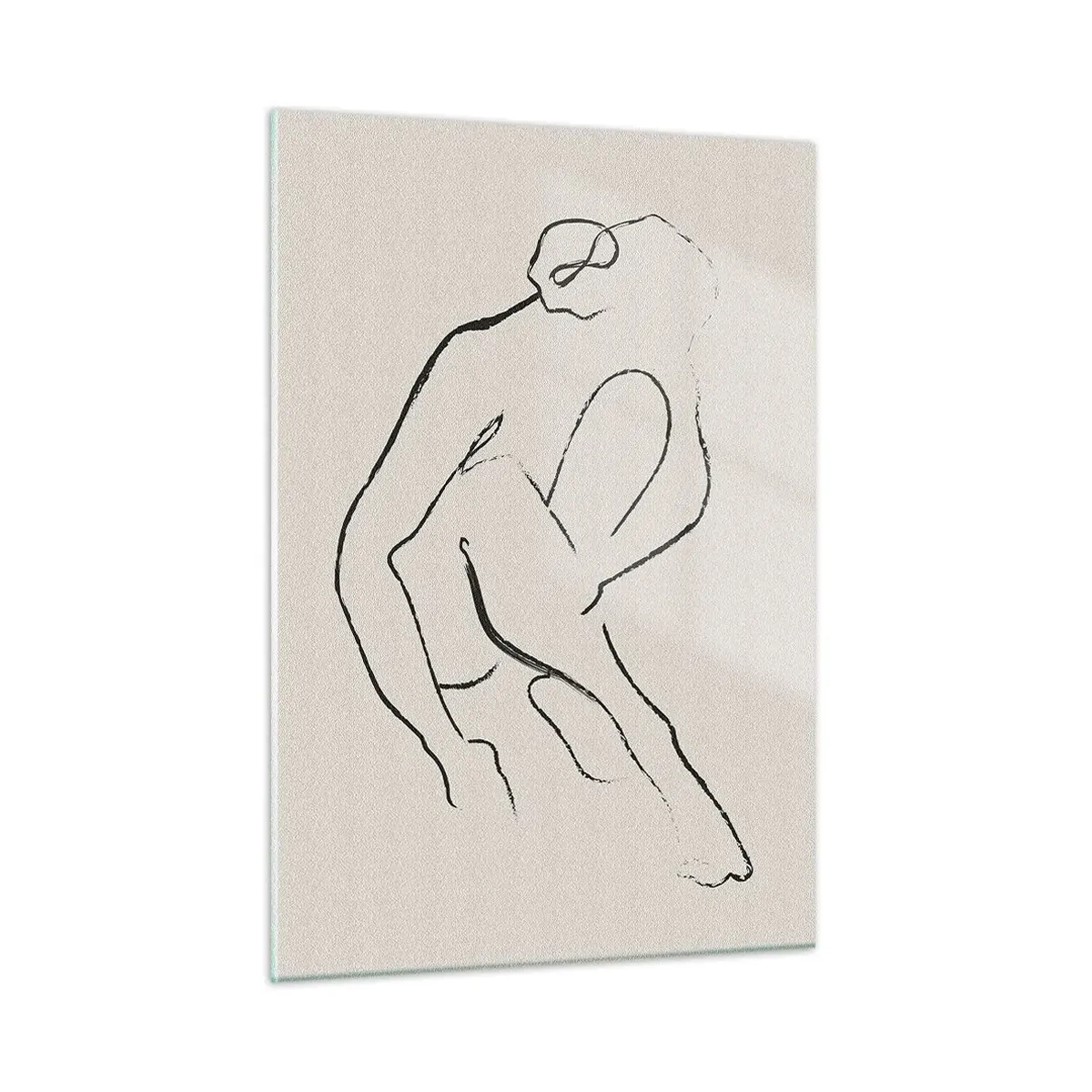 Cuadro sobre vidrio - Impresiones sobre Vidrio - Un boceto minimalista de una silueta femenina en posición sentada. - 50x70cm - Boceto íntimo - Decoración de pared moderna para salón y dormitorio ARTTOR