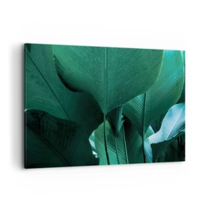 Cuadro sobre lienzo - Impresión de Imagen - Hojas verdes en una composición minimalista. - 100x70cm - De cara a la luz - Decoración de pared moderna para salón y dormitorio ARTTOR