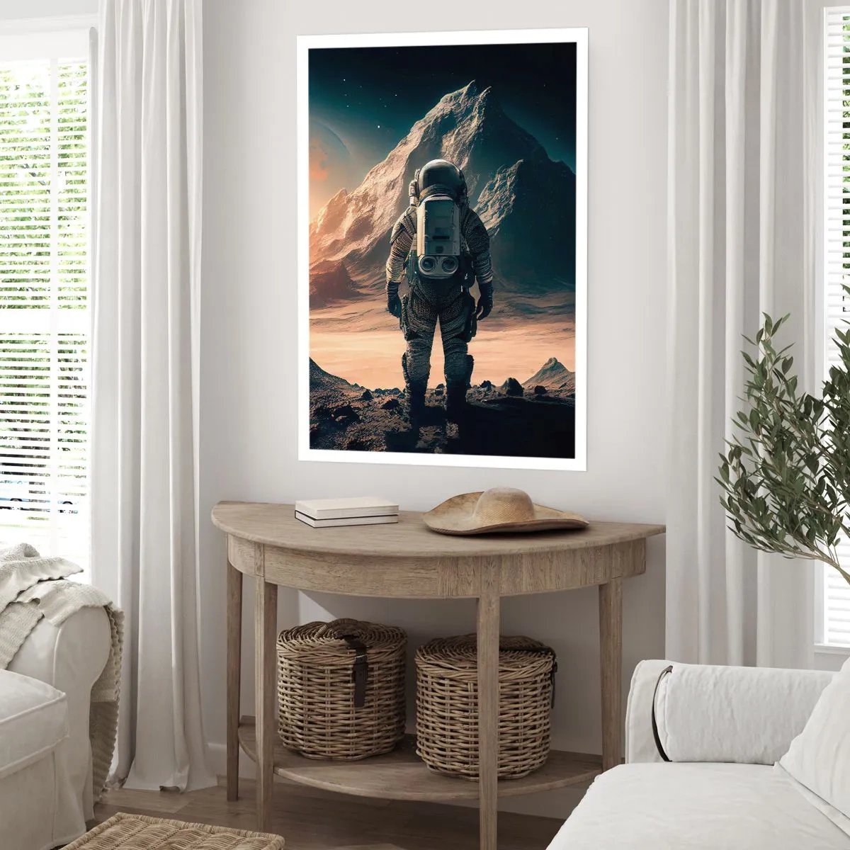 Póster - Astronauta en un planeta alienígena a la luz de las estrellas. - 50x70cm - Un nuevo reto - Decoración de pared moderna para salón y dormitorio ARTTOR