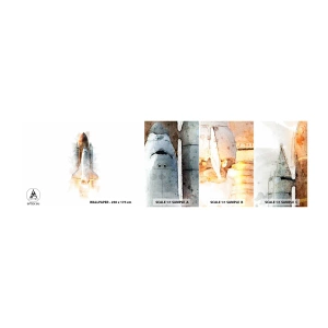 Muestra de fotomural autoadhesivo Deluxe Sticker - El comienzo de la exploración - un cohete espacial, Cosmos, Minimalismo - 100x30 cm