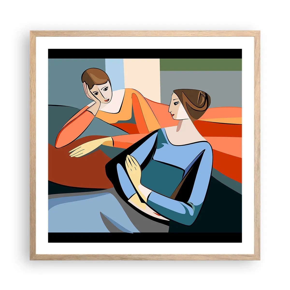 Póster en marco roble claro - Un momento de confidencias - 60x60 cm