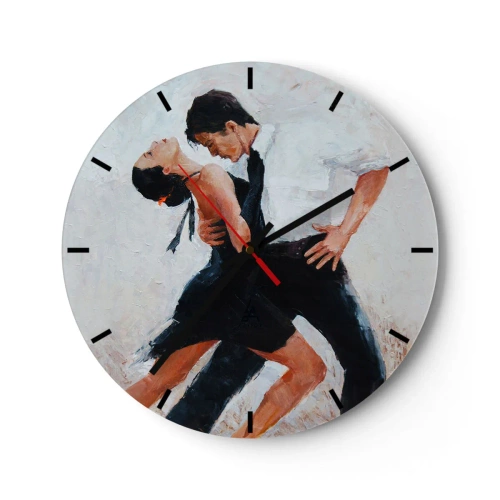 Reloj de pared - Reloj de vidrio - Una pareja bailando tango en una pose dinámica y apasionada. - 30x30cm - El tango de mis sueños - Decoración de pared moderna para salón, cocina y dormitorio ARTTOR