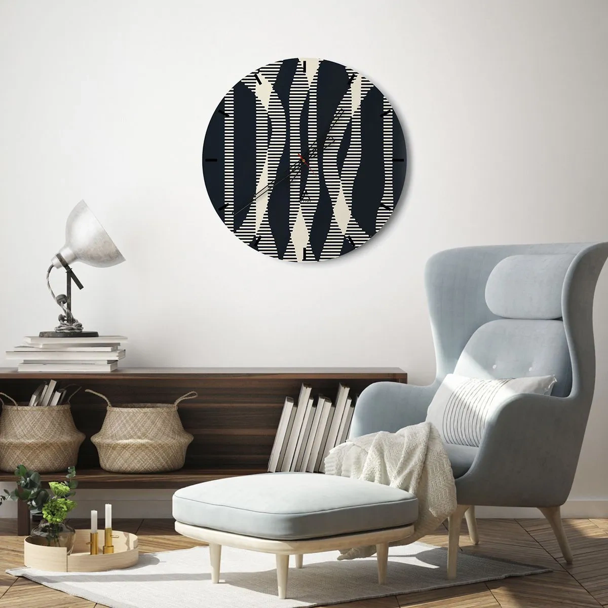 Reloj de pared - Reloj de vidrio - Patrón de rayas negras y beige con efecto óptico. - 30x30cm - Un intento de romper la oscuridad - Decoración de pared moderna para salón, cocina y dormitorio ARTTOR