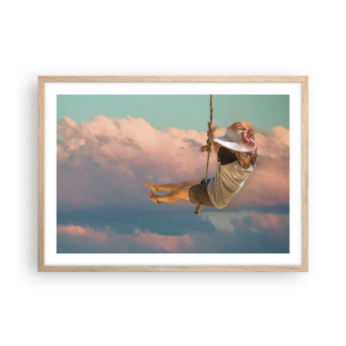 Póster en marco roble claro - Jugando en las nubes - 70x50 cm