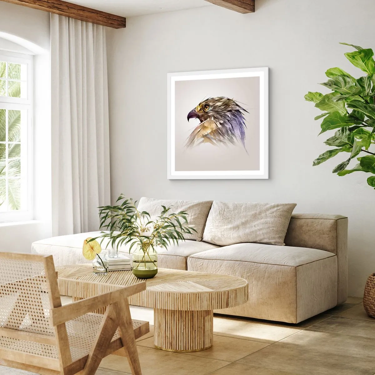 Póster en marco blanco - Retrato de un guerrero - 60x60 cm