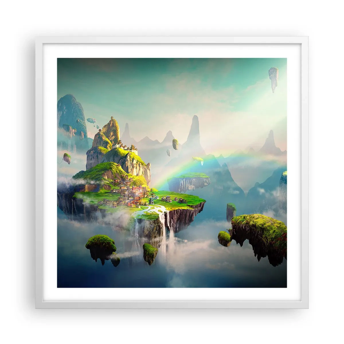 Póster en marco blanco - El medio de la nada - islas flotantes - 60x60 cm