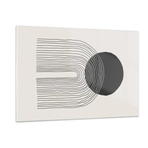 Cuadro sobre vidrio - Impresiones sobre Vidrio - Gráfico minimalista con círculo negro y líneas. - 120x80cm - Temblor y certeza - Decoración de pared moderna para salón y dormitorio ARTTOR