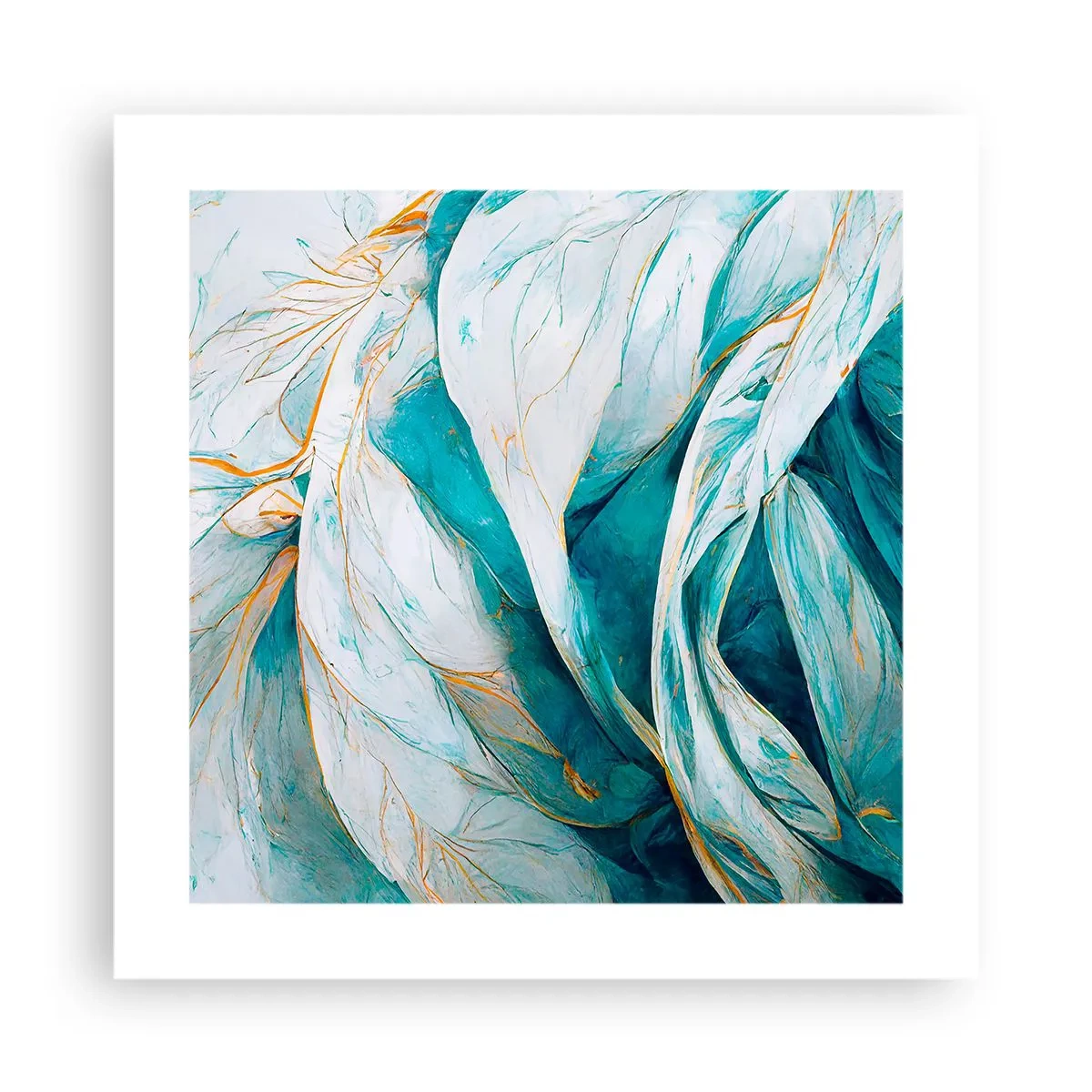 Póster - Abstracción azul con motivos dorados - 40x40 cm