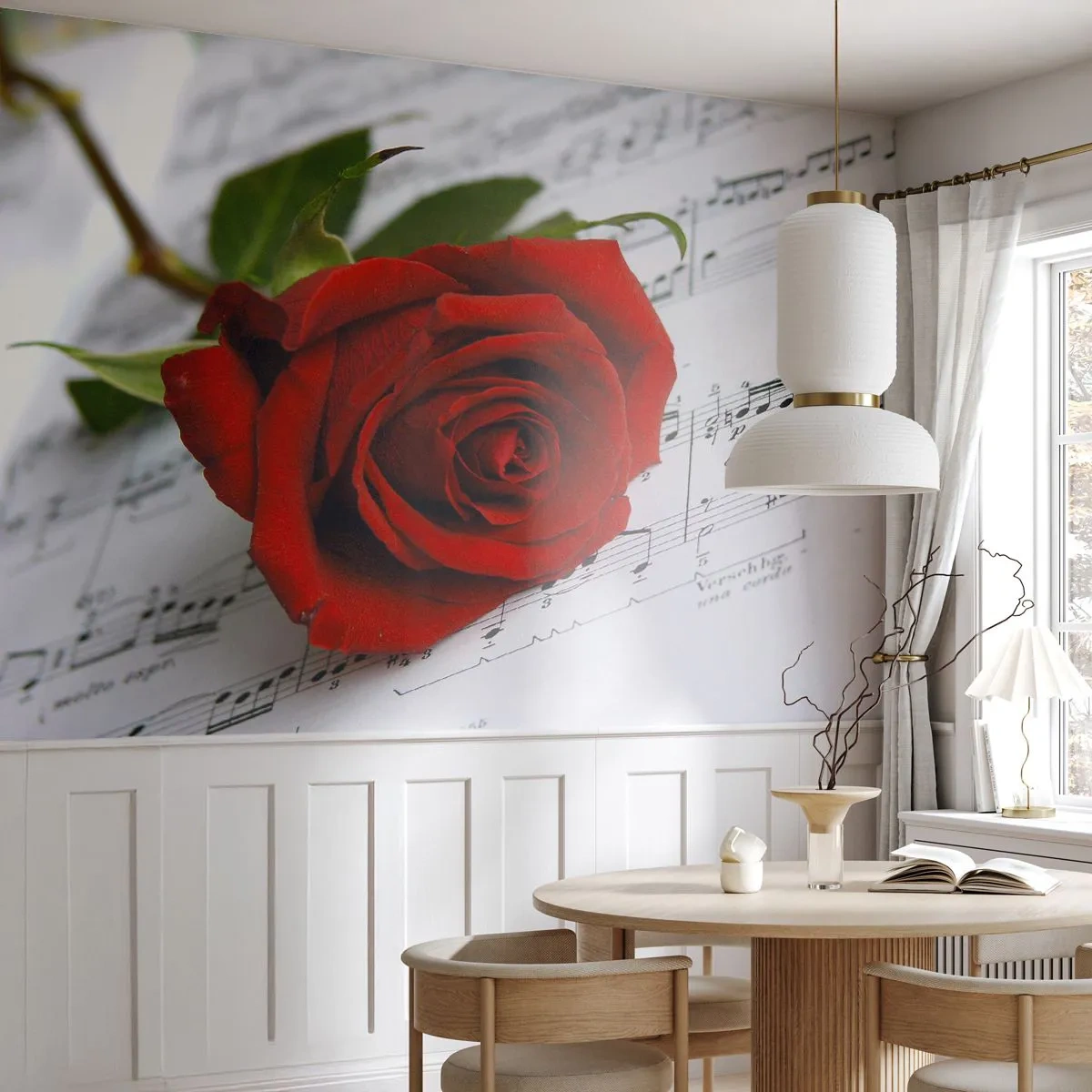 Fotomural personalizado Premium Canvas - La música de los sentimientos en escarlata - flores, Rosa, Música