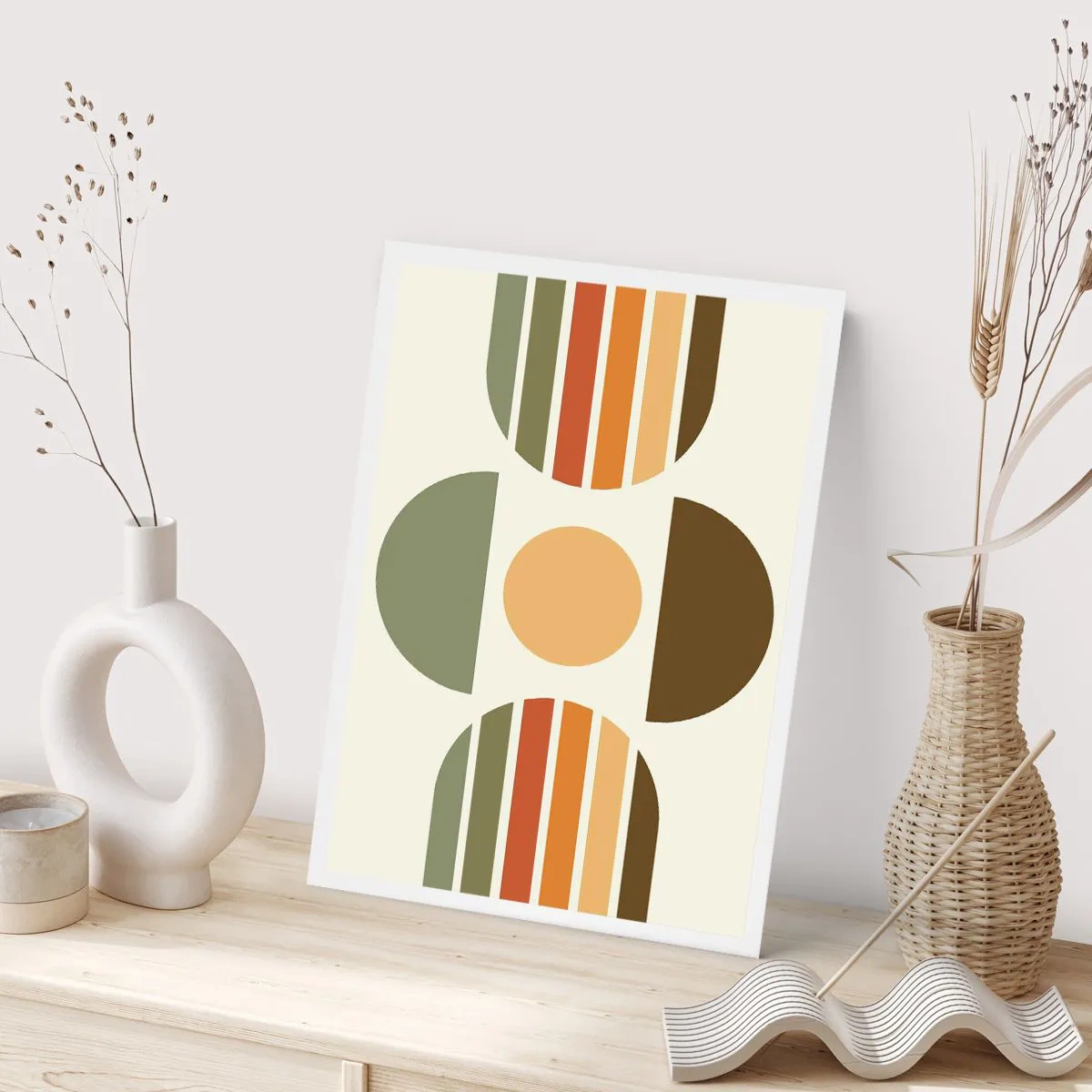 Póster - Patrón geométrico abstracto en tonos tierra con círculos y semicírculos. - 50x70cm - Los tonos de la tierra - Decoración de pared moderna para salón y dormitorio ARTTOR