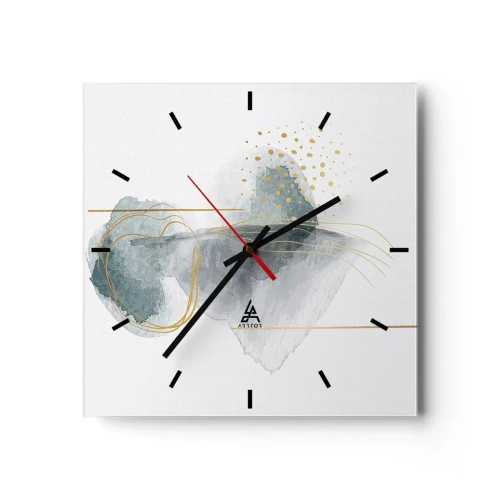 Reloj de pared - Reloj de vidrio - Una composición abstracta en tonos turquesa y dorado. - 30x30cm - Sobre la relación entre el gris y el oro - Decoración de pared moderna para salón y dormitorio ARTTOR