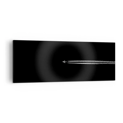 Cuadro sobre lienzo - Impresión de Imagen - Un avión a reacción con una estela de condensación visible sobre un fondo negro. - 140x50cm - En otra dimensión - Decoración de pared moderna para salón y dormitorio ARTTOR