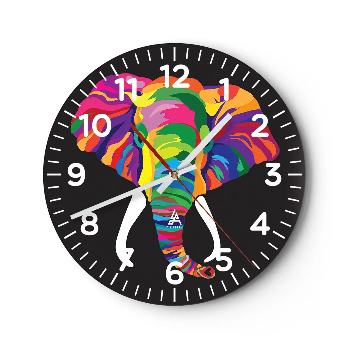 Reloj de pared - Reloj de vidrio - El elefante al que le gustaba bañarse en el arco iris - 30x30 cm