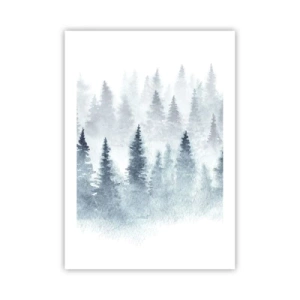 Póster - Paisaje de acuarela con un bosque en la niebla. - 50x70cm - Envuelto en la niebla - Decoración de pared moderna para salón y dormitorio ARTTOR