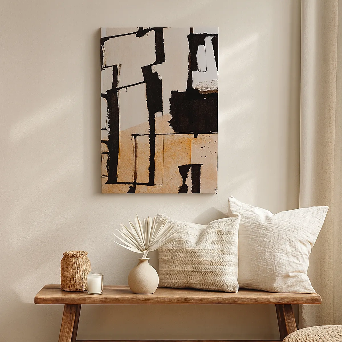 Cuadro sobre lienzo - Impresión de Imagen - Patrones geométricos en tonos marrones y beige. - 50x70cm - Aun así hay orden - Decoración de pared moderna para salón y dormitorio ARTTOR