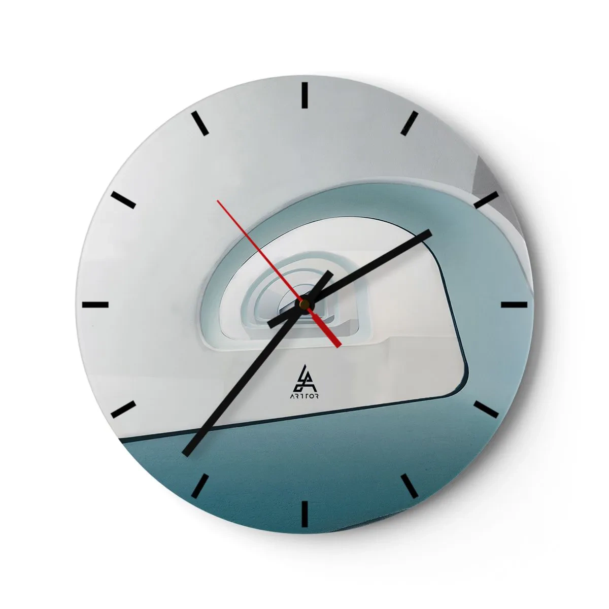 Reloj de pared - Reloj de vidrio - Arquitectura moderna con un arco geométrico en tonos azules. - 30x30cm - Espiral del río azul - Decoración de pared moderna para salón, cocina y dormitorio ARTTOR