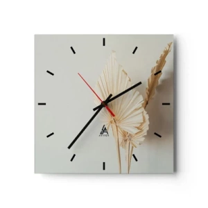 Reloj de pared - Reloj de vidrio - Hojas de palma secas en un arreglo minimalista. - 30x30cm - Armonía y consuelo - Decoración de pared moderna para salón y dormitorio ARTTOR