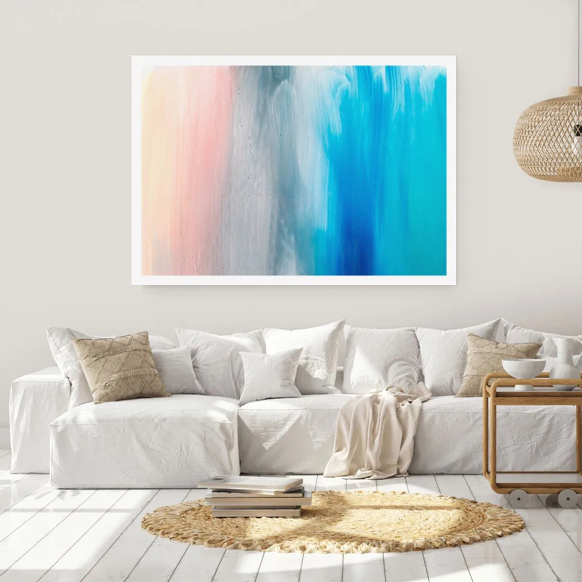 Póster - Pinceladas abstractas en tonos azules y rosas - 100x70cm - Elementos: aire - Decoración de pared moderna para salón y dormitorio ARTTOR