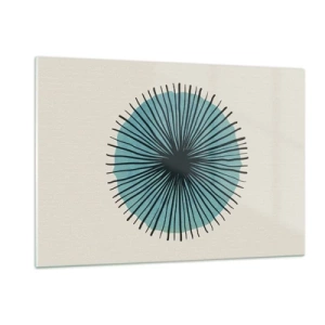 Cuadro sobre vidrio - Impresiones sobre Vidrio - Patrón geométrico en tonos turquesa y negro. - 120x80cm - Radiante en azul - Decoración de pared moderna para salón y dormitorio ARTTOR