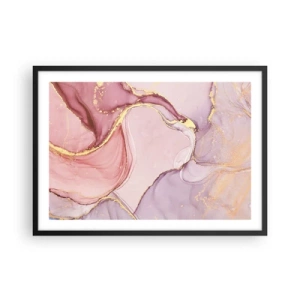 Póster en marco negro - Delicados patrones abstractos en tonos rosa y dorado. - 70x50cm - Caricia de colores - Decoración de pared moderna para salón y dormitorio ARTTOR