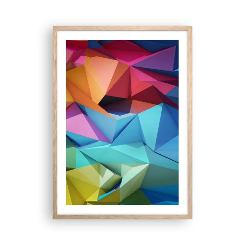 Póster en marco roble claro - Origami arco iris - 50x70 cm