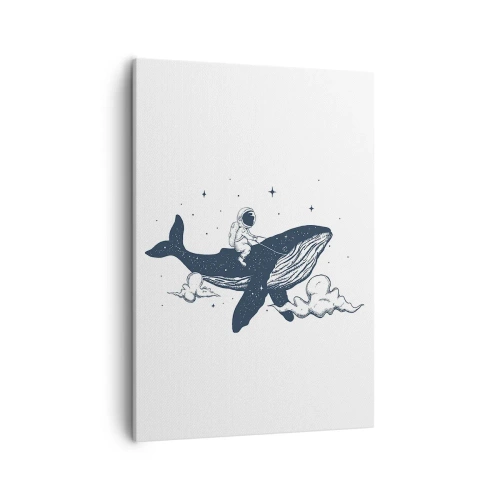 Cuadro sobre lienzo - Impresión de Imagen - Astronauta en una ballena flotando en el espacio - 50x70cm - Una aventura cósmica - Decoración de pared moderna para salón y dormitorio ARTTOR