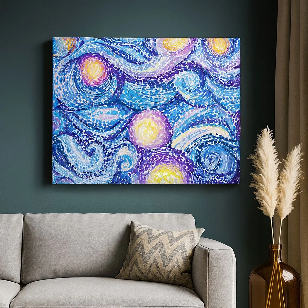 Cuadro sobre lienzo - Impresión de Imagen - Una interpretación artística del cielo estrellado al estilo de Van Gogh - 70x50cm - De un cuadro de Van Gogh - Decoración de pared moderna para salón y dormitorio ARTTOR