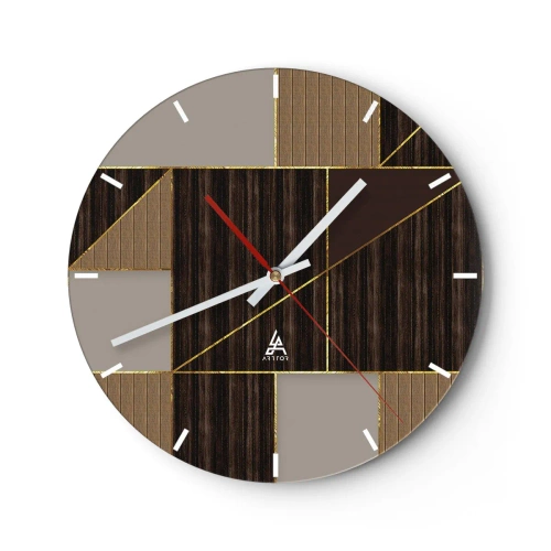 Reloj de pared - Reloj de vidrio - Mosaico moderno con líneas marrones, beige y doradas. - 30x30cm - Un mosaico de marrones y dorados - Decoración de pared moderna para salón, cocina y dormitorio ARTTOR