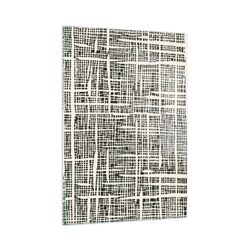 Cuadro sobre vidrio - Impresiones sobre Vidrio - Una abstracción en blanco y negro que se asemeja a una cuadrícula de puntos. - 50x70cm - Composición del tejido - Decoración de pared moderna para salón y dormitorio ARTTOR