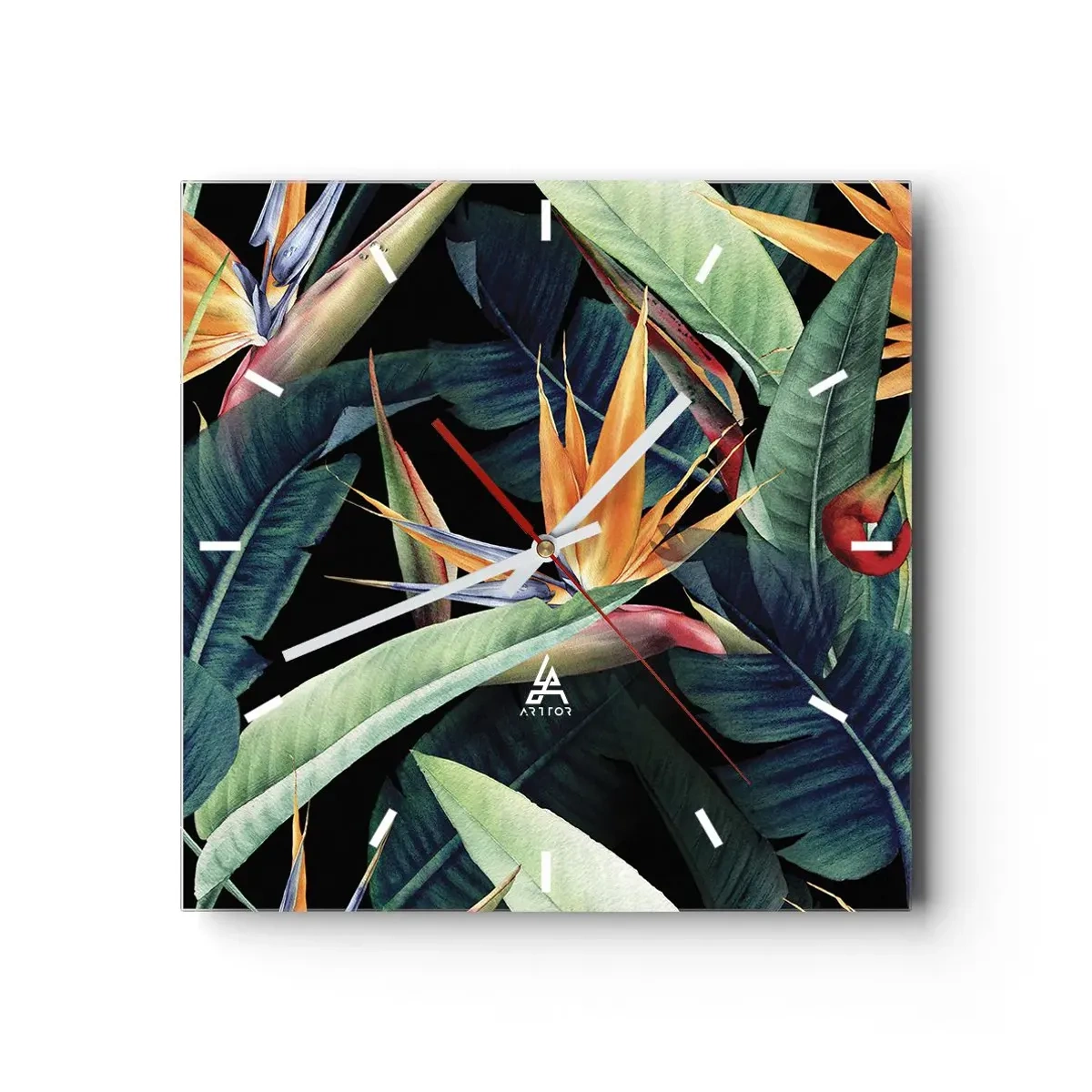 Reloj de pared - Reloj de vidrio - Flores de llamas de los trópicos - 40x40 cm
