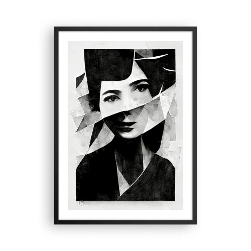 Póster en marco negro - Retrato de una mujer en una composición abstracta. - 50x70cm - Lo que realmente eres… - Decoración de pared moderna para salón y dormitorio ARTTOR