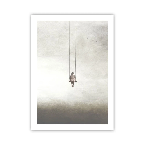 Póster - Una figura en un columpio suspendida en el espacio. - 50x70cm - El niño que llevamos dentro - Decoración de pared moderna para salón y dormitorio ARTTOR