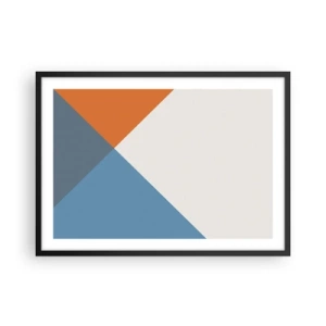 Póster en marco negro - Triángulos geométricos en tonos azules y naranjas. - 70x50cm - Desde el punto de vista de... - Decoración de pared moderna para salón y dormitorio ARTTOR