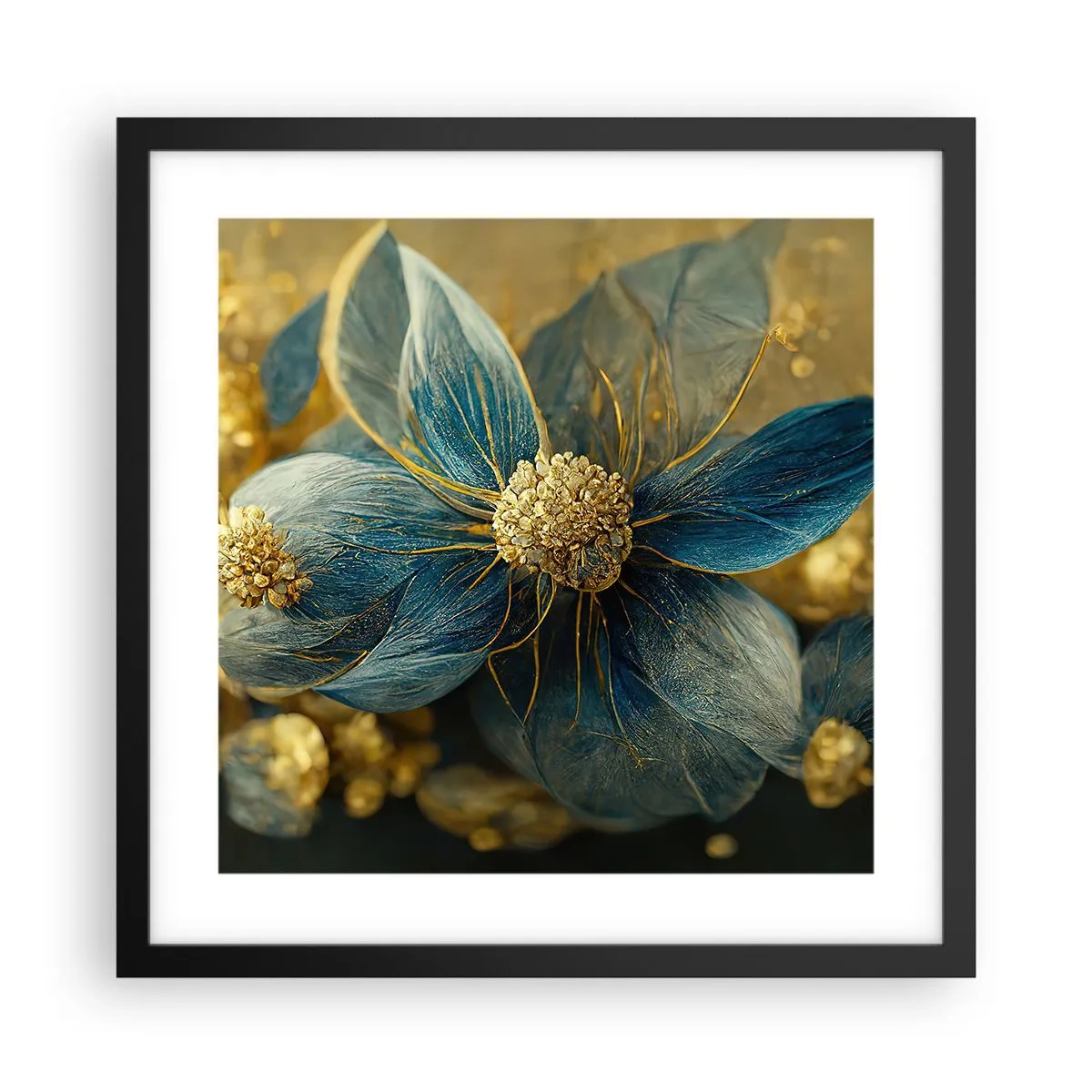 Póster en marco negro - Flor de oro - 40x40 cm