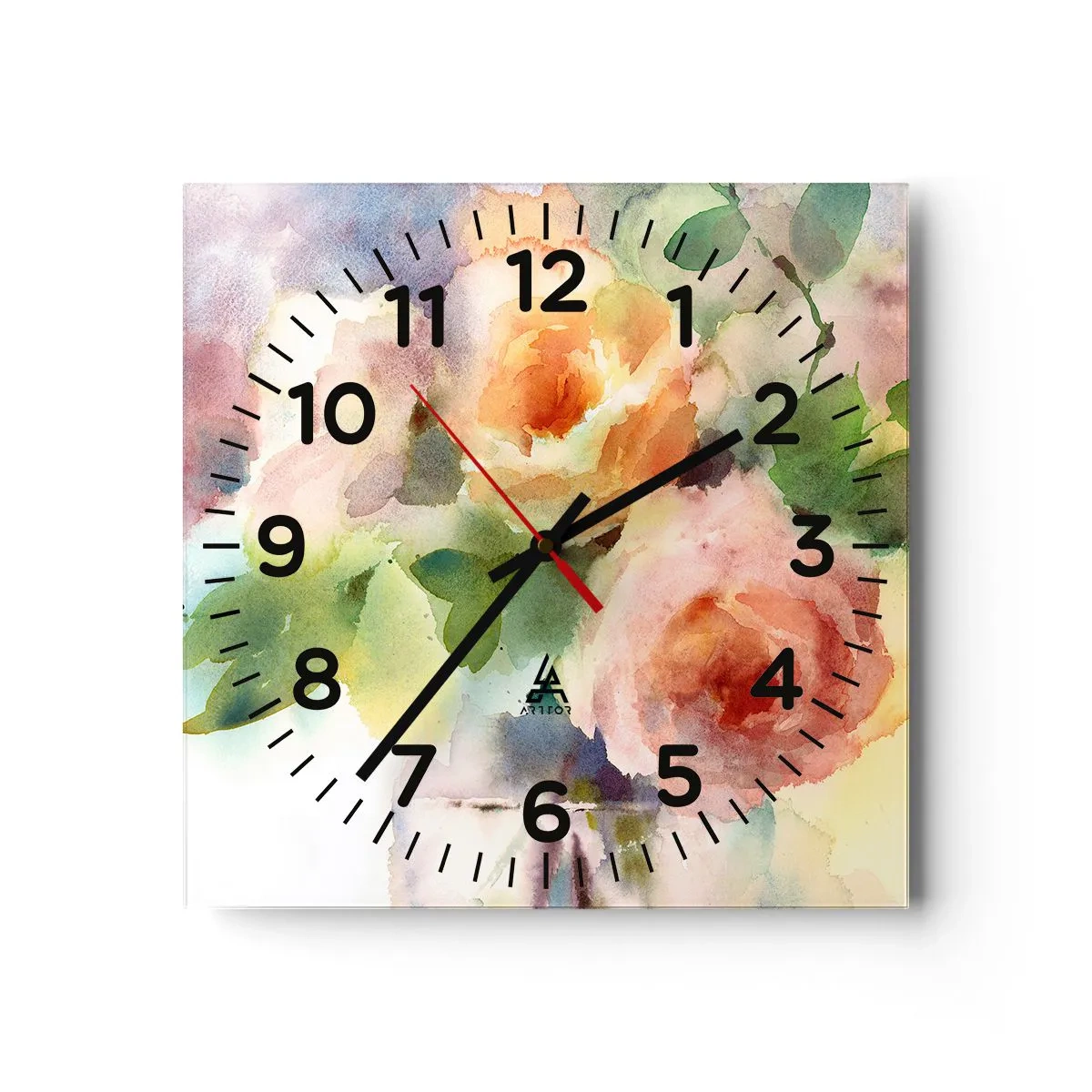 Reloj de pared - Reloj de vidrio - Delicado como una acuarela - 40x40 cm